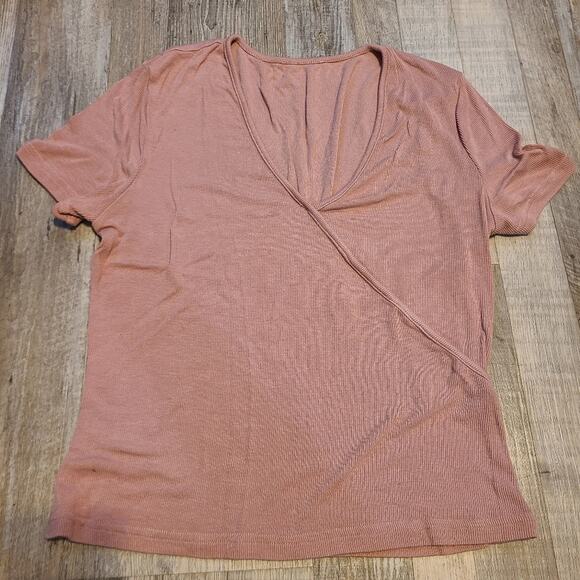 Unknown brand medium women's light salmon pink v-neck blouse - Picture 1 of 7